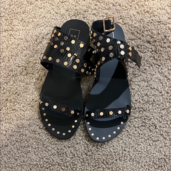 ShuShop Black and Gold Studded Sandals - Picture 1 of 2
